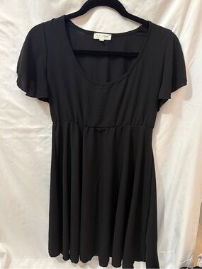 See You Monday Black Scoop Neck Flutter Sleeve Dress